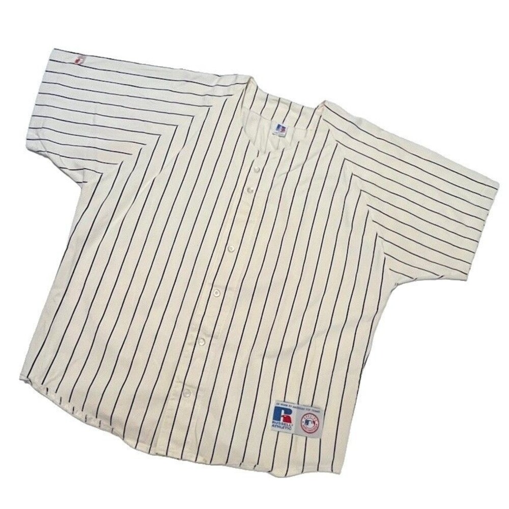 Russell Athletic Vintage 90s MLB Baseball Jersey USA  Pin Stripe Blank  Large